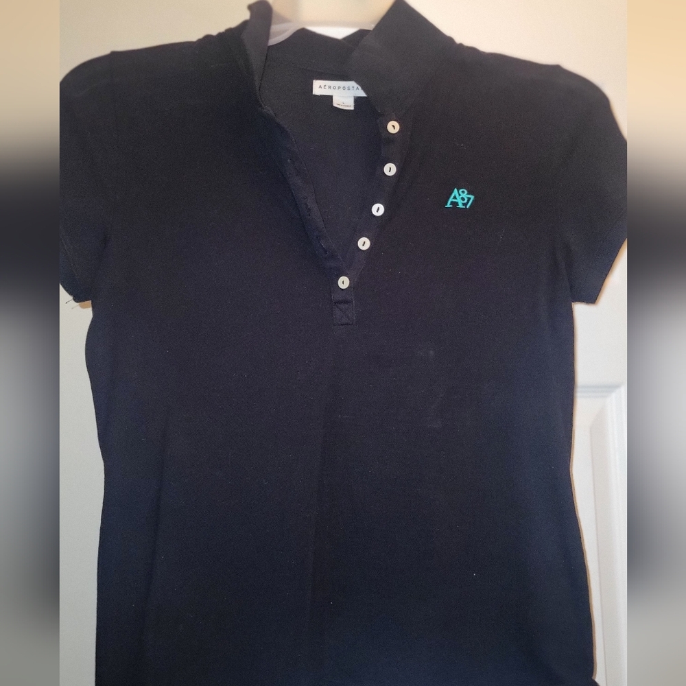 Aeropostale Black Polo with Teal Logo